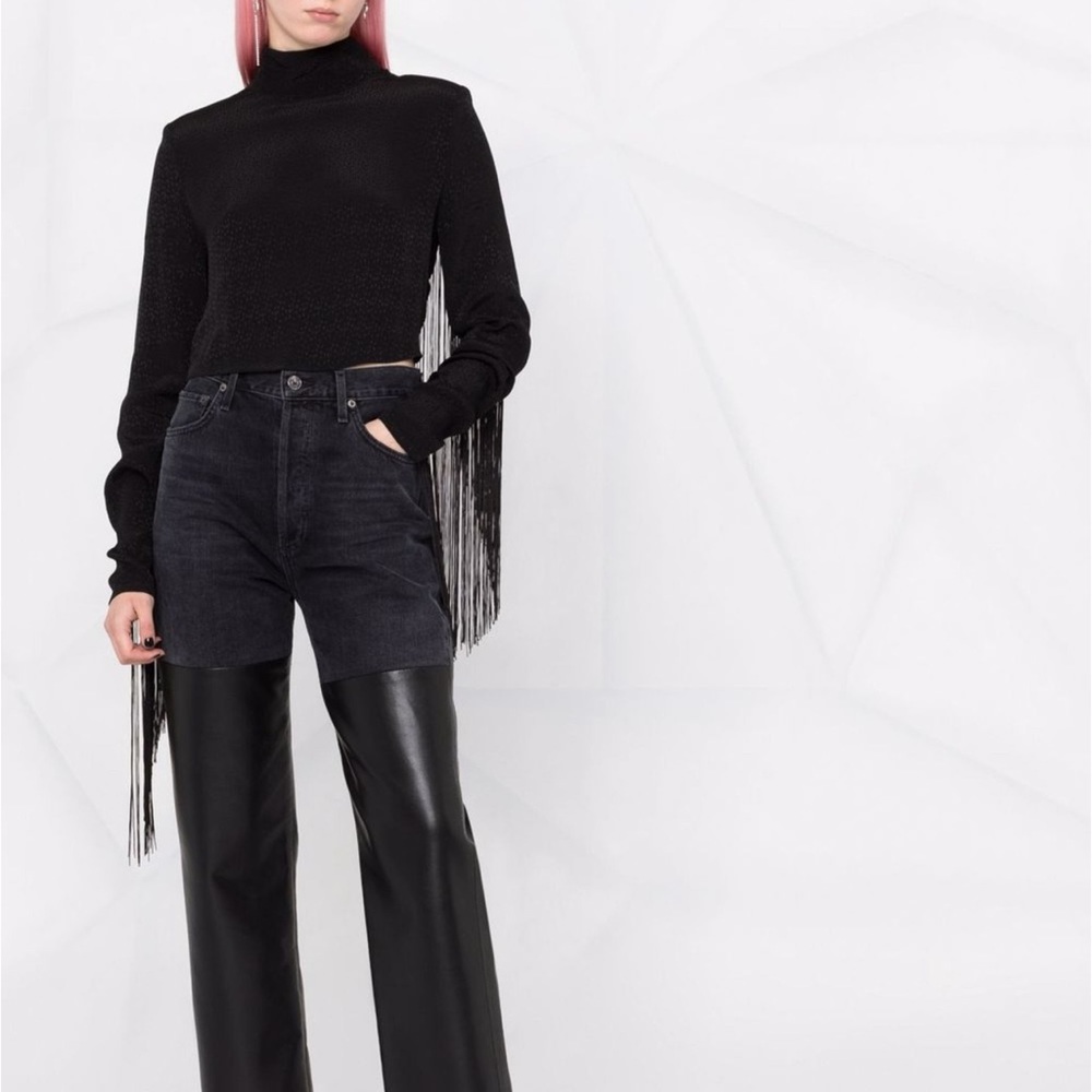 ROTATE fringe back top - black